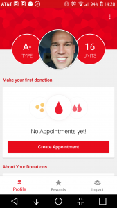 Home screen for the Red Cross' Blood Donor App